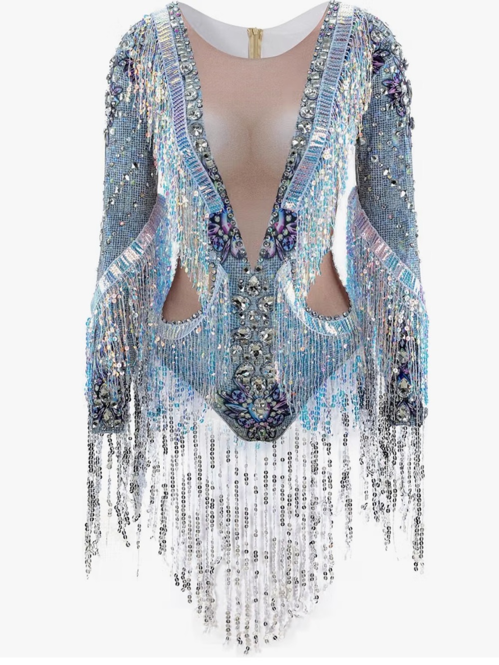 Drag Queen Sequin Sparkly Rhinestone & Fringe Bodysuit